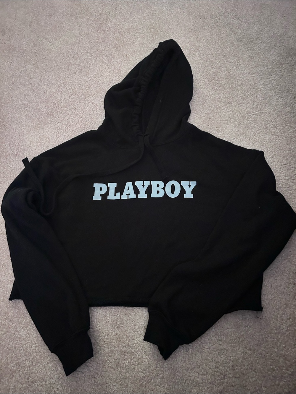 Playboy Women’s Black Raw Hemmed Cropped Hoodie